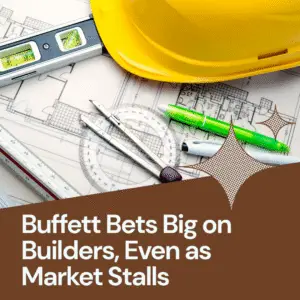 Yellow hard hat and construction tools on top of home blueprints, symbolizing Warren Buffett’s investment in homebuilders.